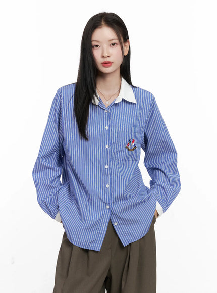 embroidered-stripe-shirt-cn504 / Blue
