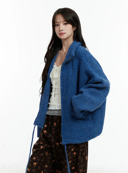 oversized-wool-blend-knit-zip-up-cd514 / Blue