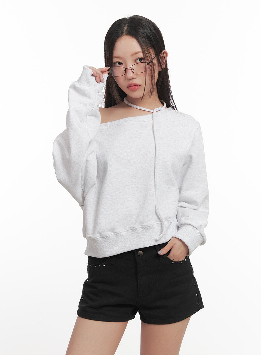 String One-Shoulder Crop Sweatshirt CF526