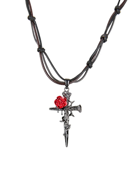 gothic-cross-pendant-layered-necklace-cn527
