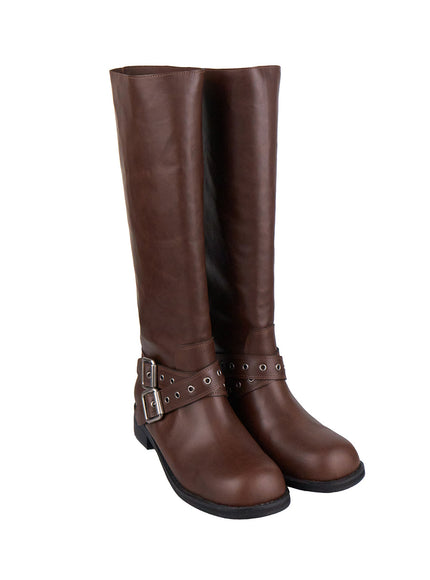 Double Buckle Knee-High Boots CJ531