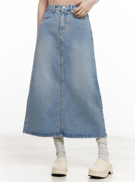 Back-Slit Stitched Denim Maxi Skirt CM511