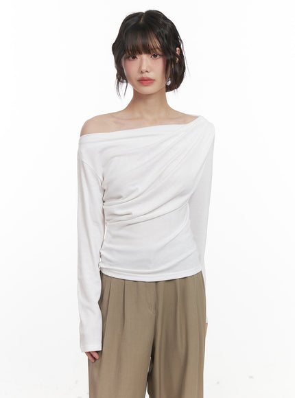 Draped Off-Shoulder Long Sleeve Top CJ528