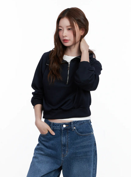 collar-solid-half-zip-sweatshirt-cg520 / Dark blue