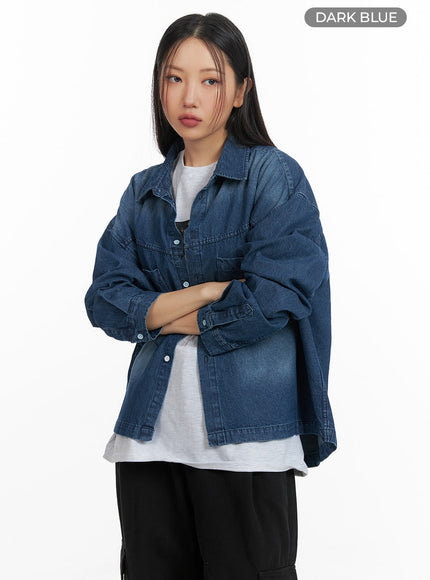 oversized-denim-pocket-blouse-cm419 / Dark blue