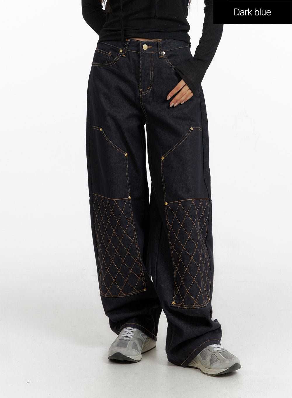 stitched-wide-denim-jeans-cf408 / Dark blue