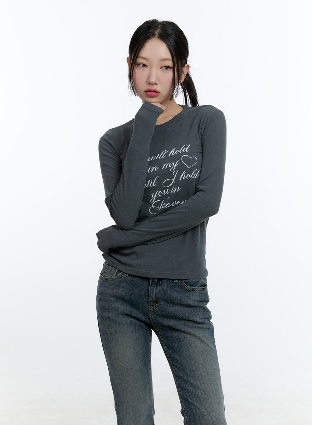 cotton-blend-long-sleeve-top-cd420 / Dark gray