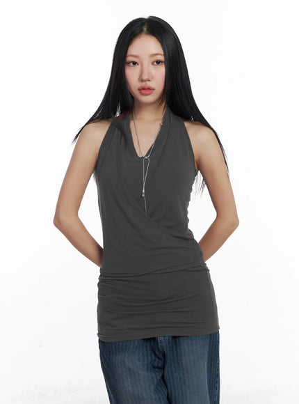 cozy-layered-halterneck-top-cj514 / Dark gray