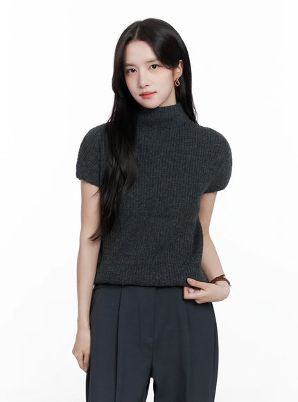 ribbed-mock-neck-top-cs523 / Dark gray