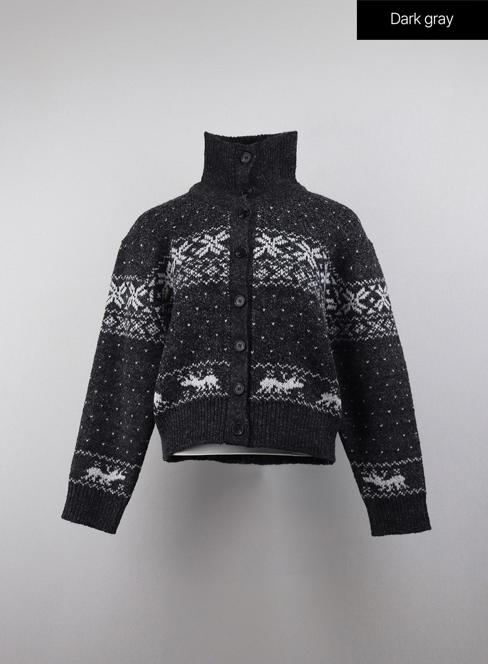 knit-round-neck-graphic-button-cardigan-oj409 / Dark gray