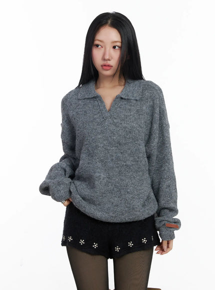 oversized-collar-knit-sweater-cj514 / Dark gray