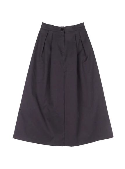 pleated-flare-midi-skirt-cg521 / Dark gray