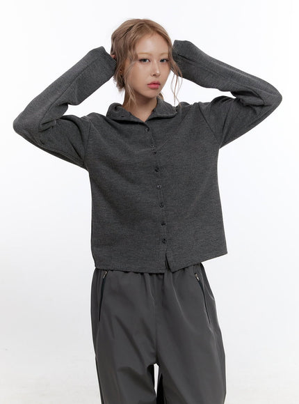 poly-spandex-long-sleeve-cardigan-cn425 / Dark gray