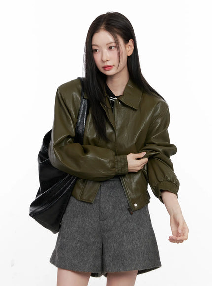 Crop Faux Leather Jacket CO531