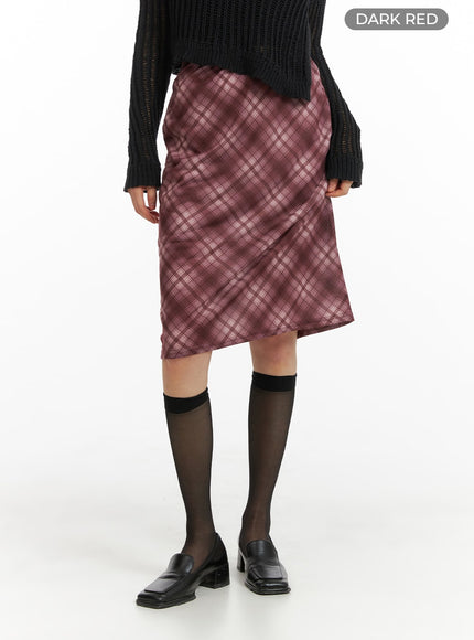 middle-waist-checkered-midi-skirt-cm413 / Dark red