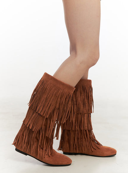 Fringe Faux-Leather Long Boots CF513