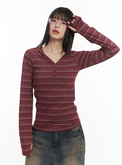 Striped Buttoned Slim-Fit Hoodie CF519