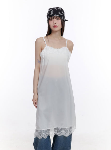 Sheer Lace-Trim Camisole Dress CF512