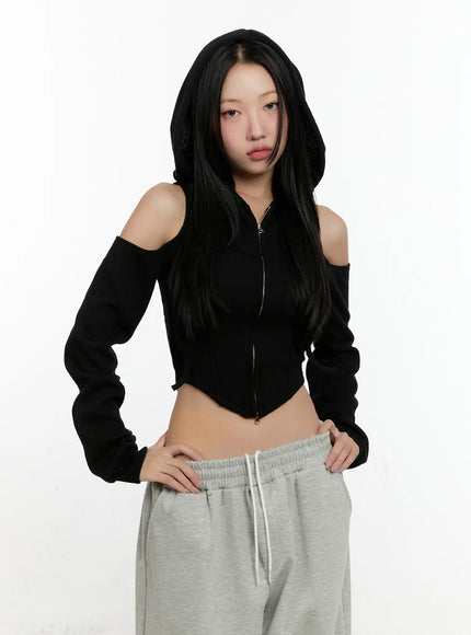 Ribbed Shoulder Cut-Out Hoodie CN506