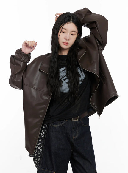 Loose Fit Balloon Faux Leather Jacket CN512