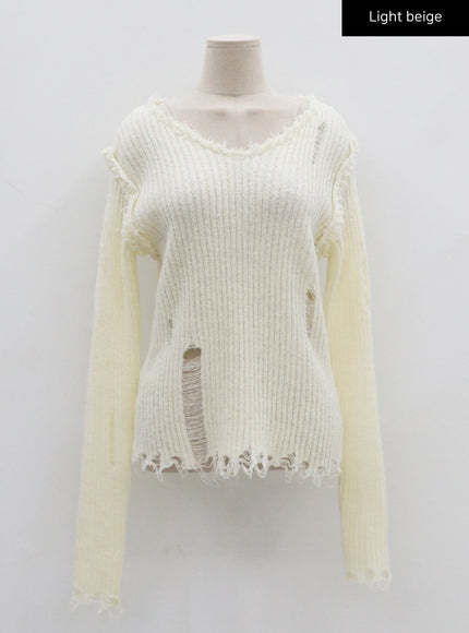 Ripped V-Neck Knit Top CO13