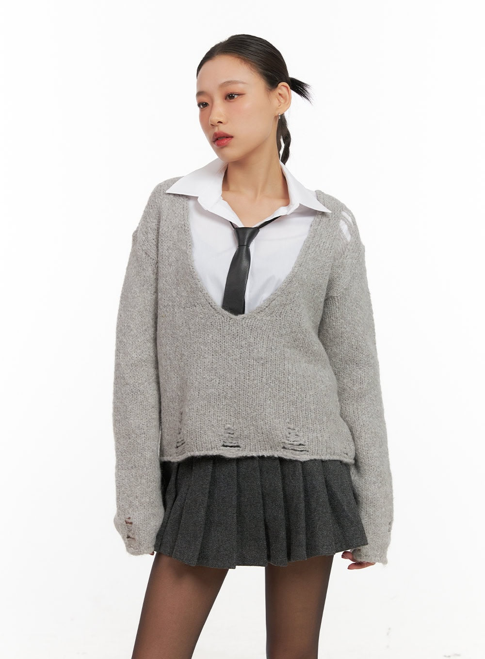 oversized-v-neck-sweater-cd409 / Gray