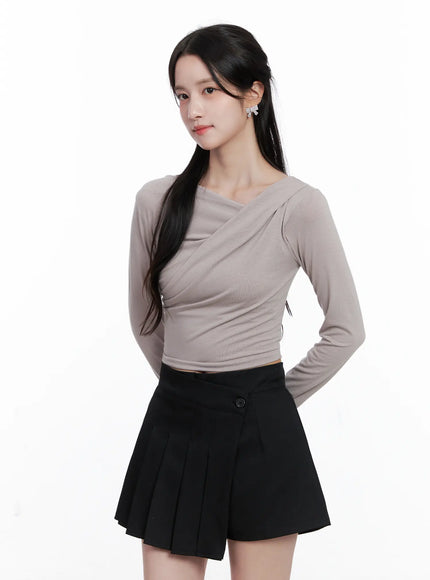 asymmetrical-neck-long-sleeve-top-cs523 / Gray