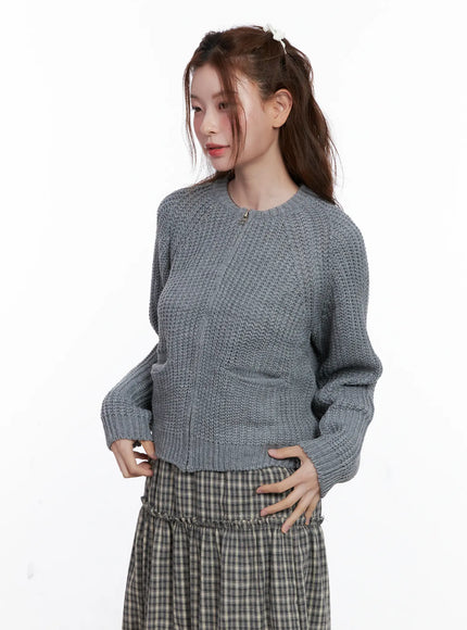 Waffle Knit Zip Up Cardigan CG520