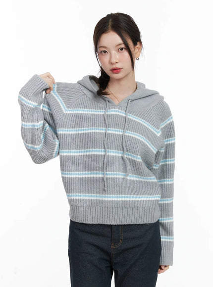 striped-knit-hoodie-sweater-cn518 / Gray