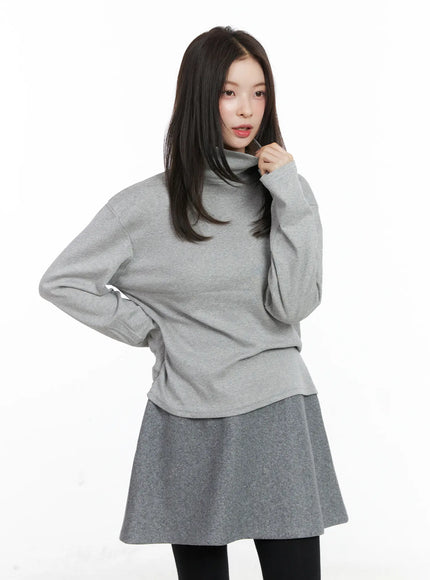 classic-oversized-turtleneck-long-sleeve-top-cn518 / Gray