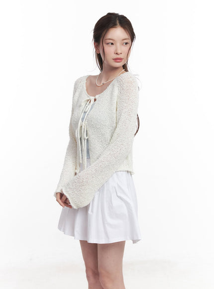 ribbon-tie-loose-fit-cardigan-cy519 / Light beige