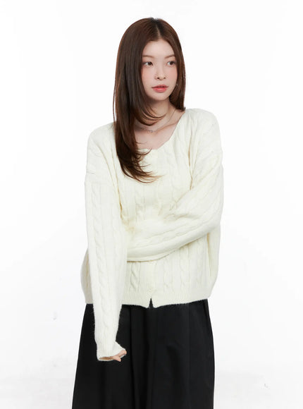 Loose-Fit Cable Knit Cardigan CG521