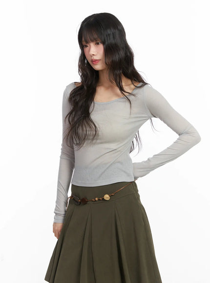 sheer-two-way-long-sleeve-top-cd531 / Light gray