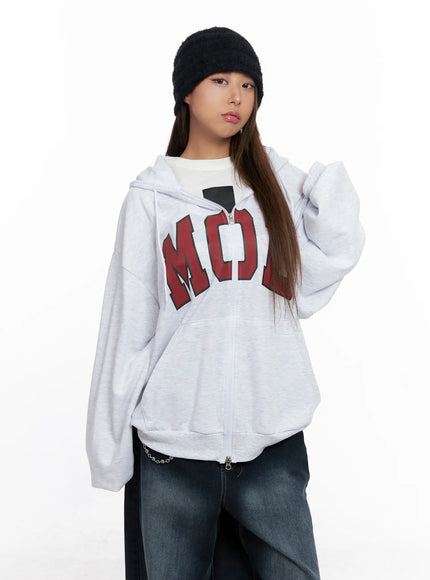 comfort-fit-graphic-hoodie-zip-up-cs522 / Light gray