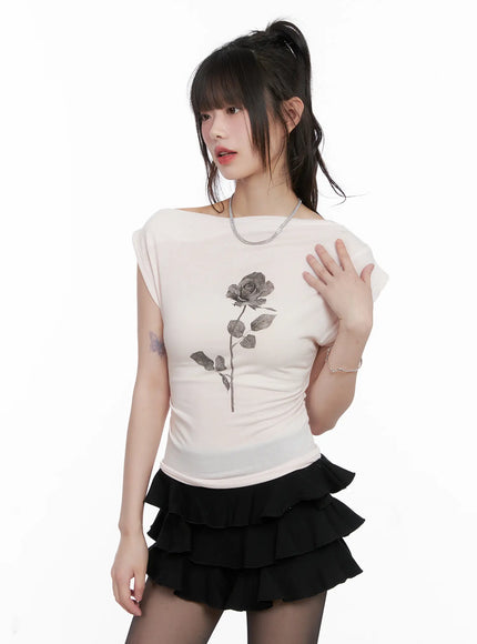 black-rose-asymmetric-top-cg518 / Pink