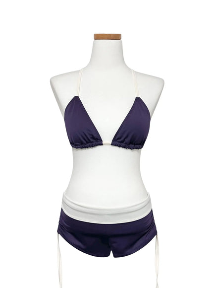 color-block-foldover-short-bikini-set-iy514 / Purple