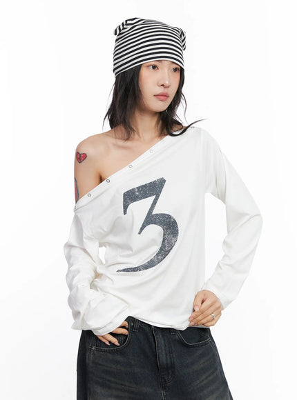 eyelet-graphic-off-shoulder-top-co507 / White