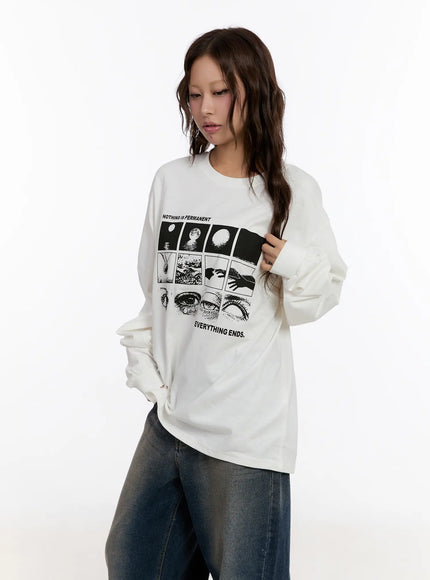 oversized-graphic-print-long-sleeve-top-cn527 / White