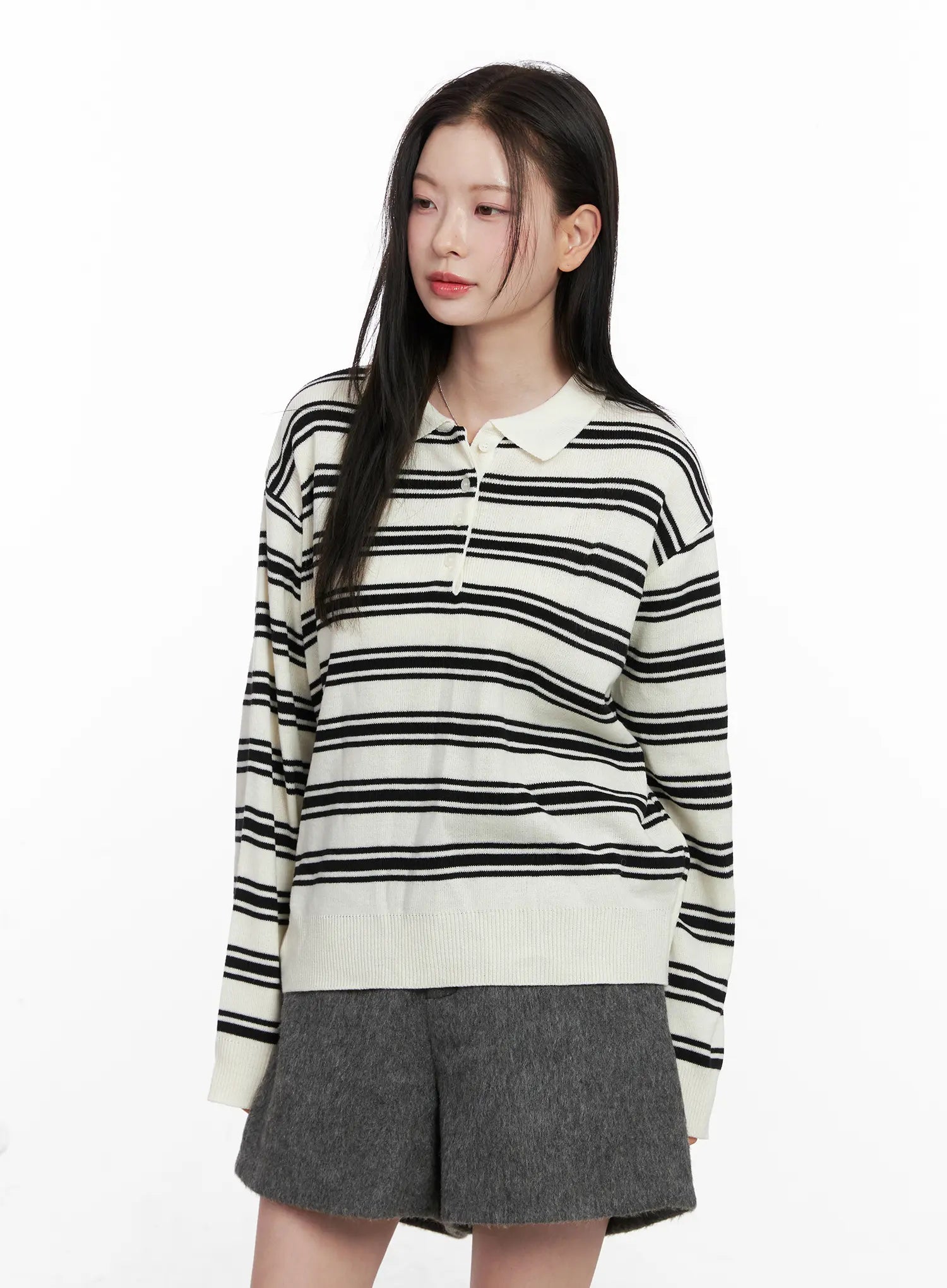 Striped Henley Neck Knit CN504