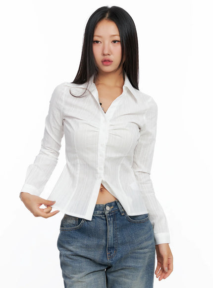 shirred-long-sleeve-shirt-co514 / White
