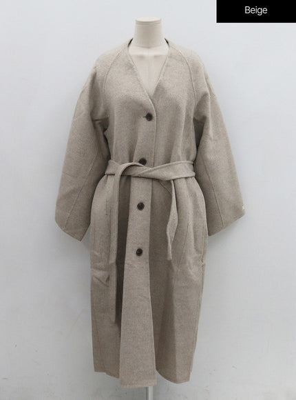 V-Neck Waist Tie Long Coat ON02