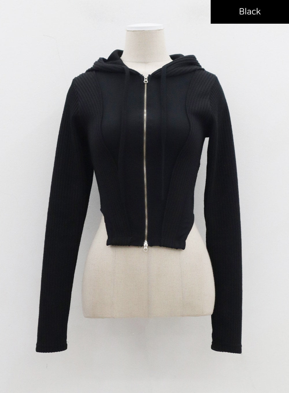 Ribbed Cropped Zip-Up Hoodie CJ330