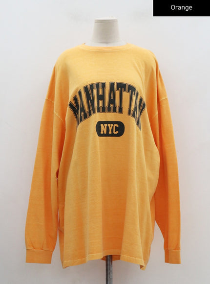 Lettering Print Oversize Long Sleeve T-Shirt Unisex CN21