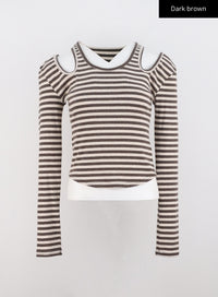 striped-v-neck-long-sleeve-cutout-top-co319