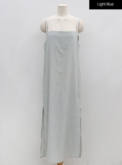 Side Shirring Sleeveless Strap Maxi Dress OG12