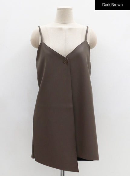 One Button Faux Leather Mini Dress OS29