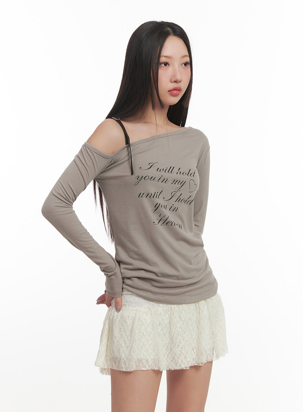 Letter Print One-Shoulder Long Sleeve Top CF524