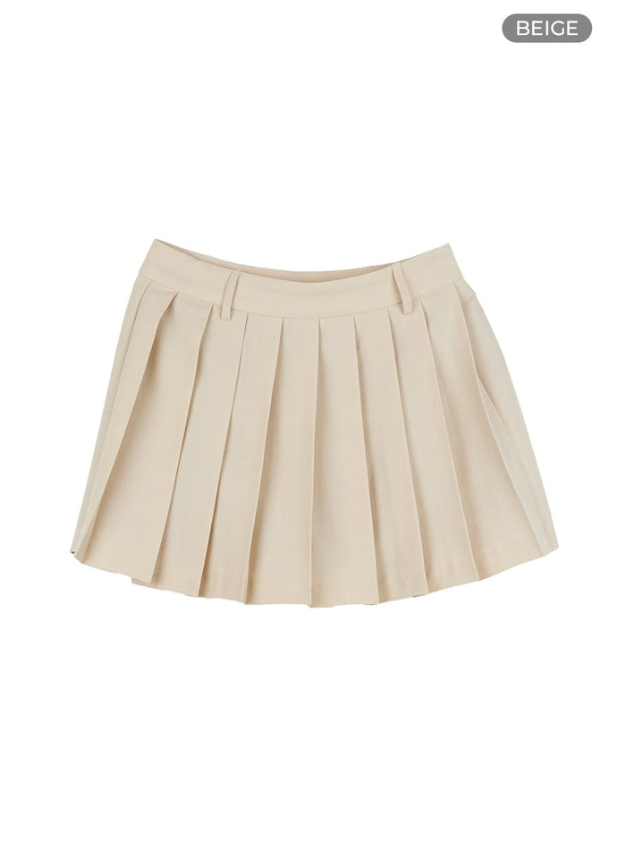 summer-pleated-mini-skirt-cu414 / Beige