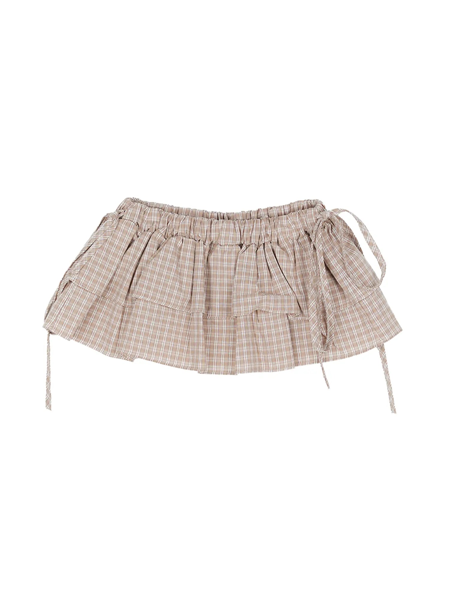 plaid-layered-wrap-mini-skirt-cg507 / Beige