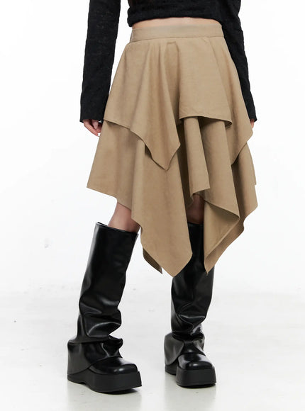 Asymmetric Suede Ruffle Midi Skirt CO521